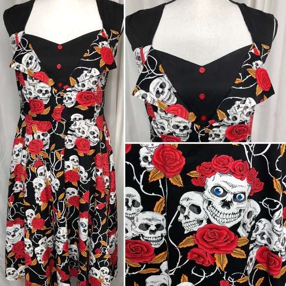 Ayli Dresses & Skirts - Skull Roses Halloween Dress M